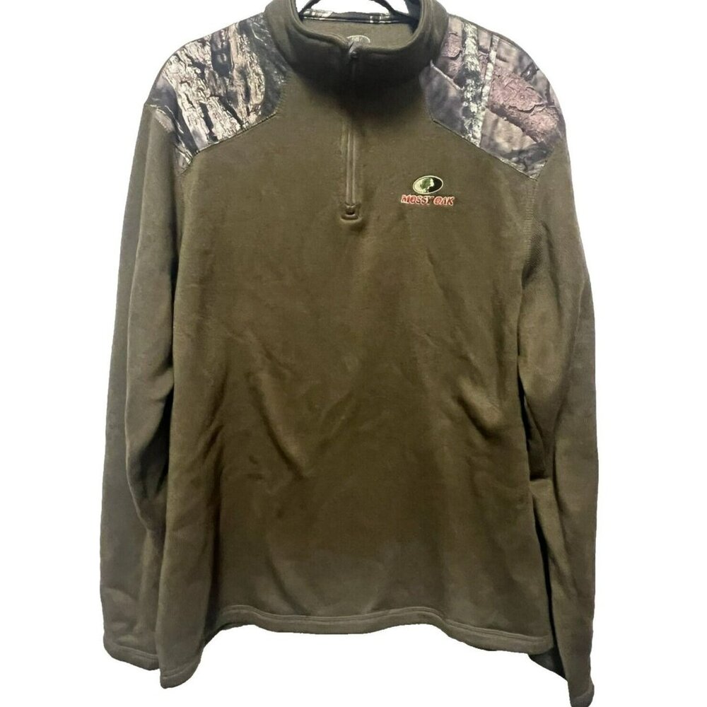 Mossy Oak Men XL 1/4 Zip Sweatshirt Pullover Green Camo Long Sleeve Hunting Knit